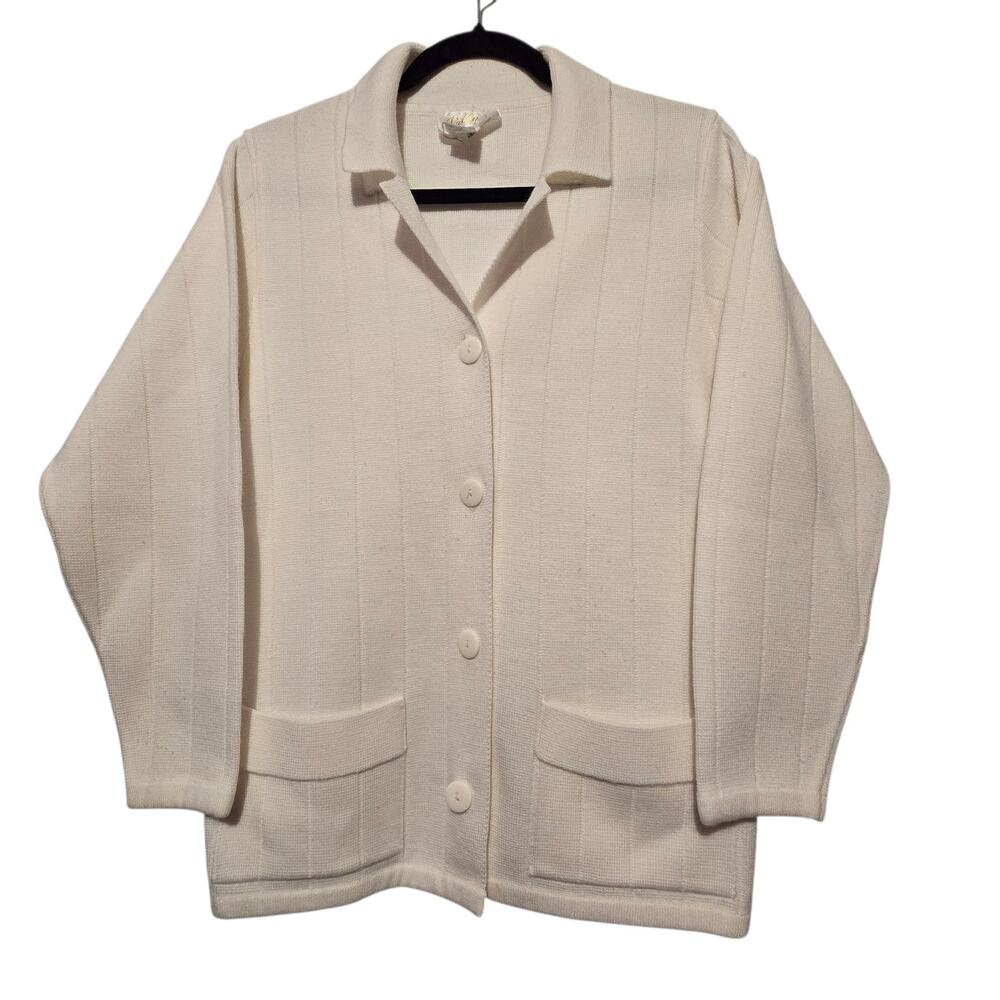 Vtg‎ 60s 70s Lily Of California Ivory Knit Cardigan Sweater Womens SM Taiwan